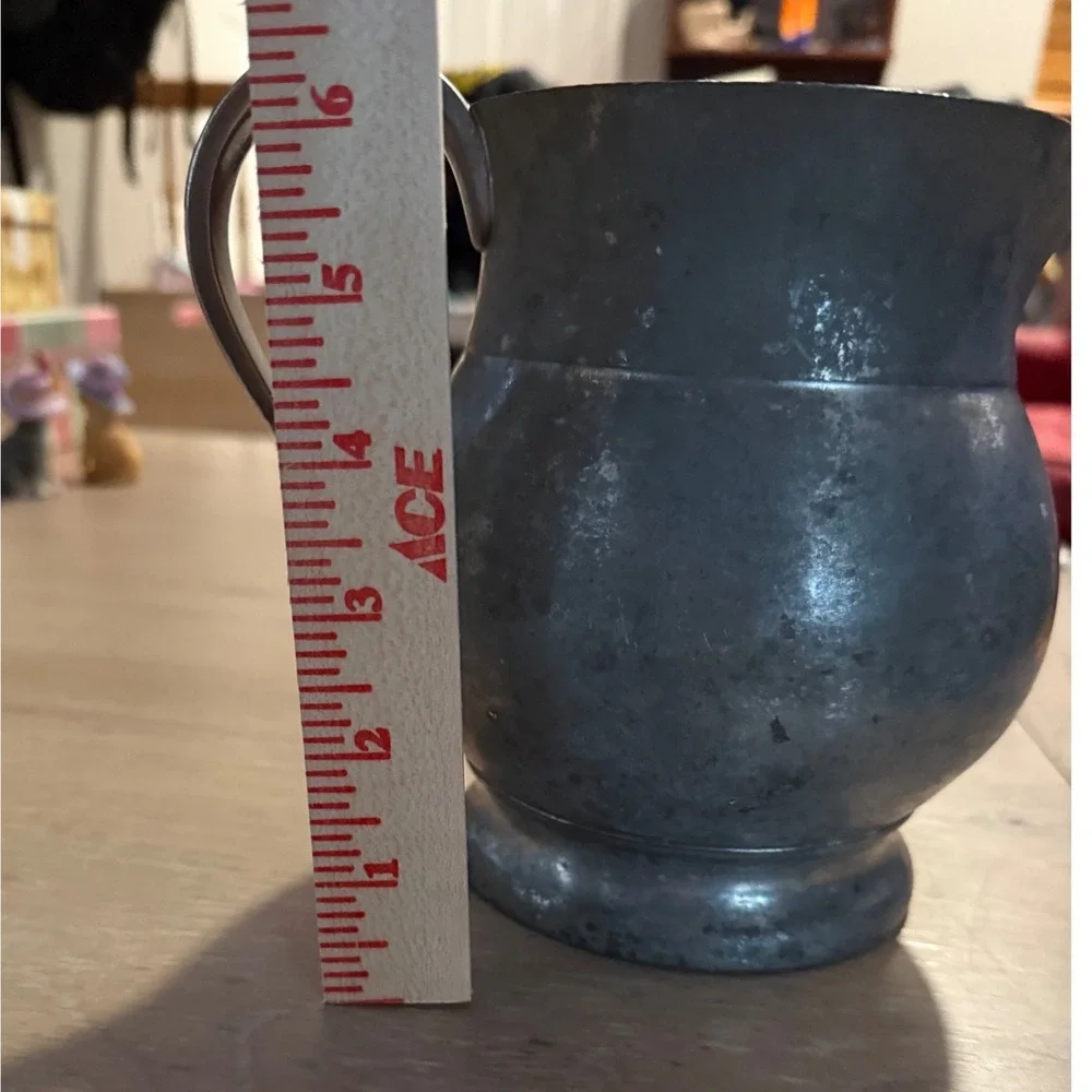 Vintage Pewter Style Metal Pitcher Rustic Farmhouse Decorative Jug 6 Inch Gray